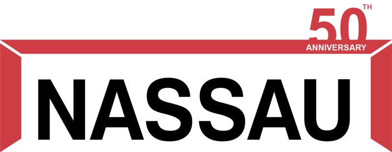 sektionaltore hersteller NASSAU logo 2020 - 50 YEARS - RED, BLACK - ONLINE